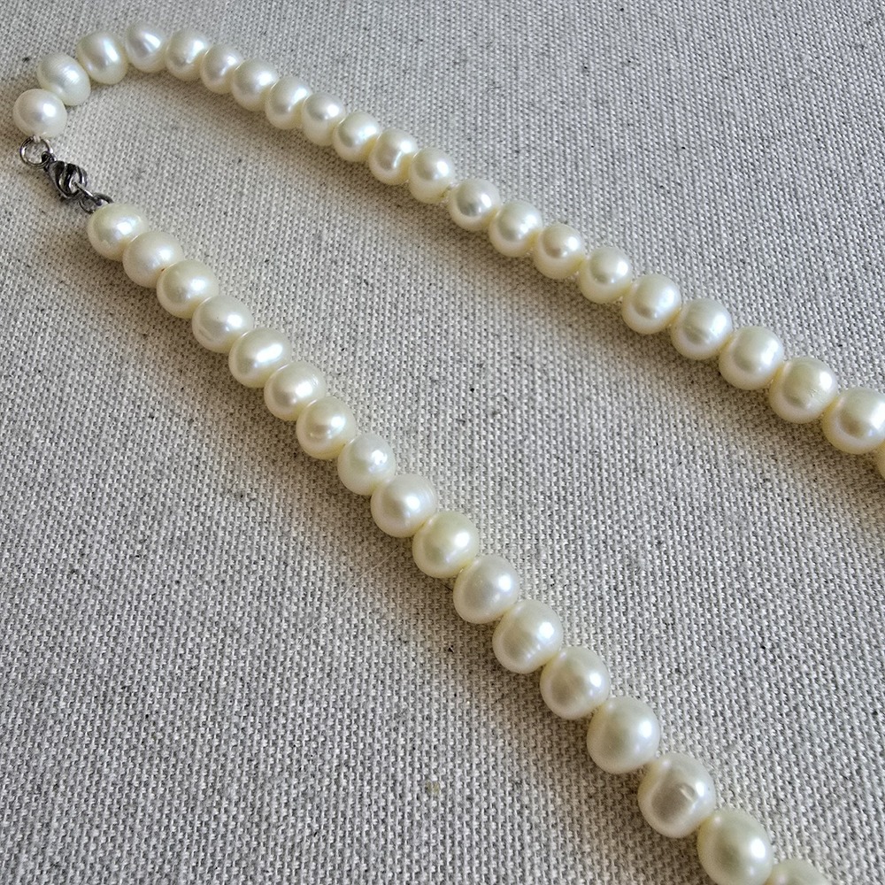 17" White Freshwater Pearl Necklace – 925 Sterling Silver Clasp, Classic Strand - Picture 6 of 11